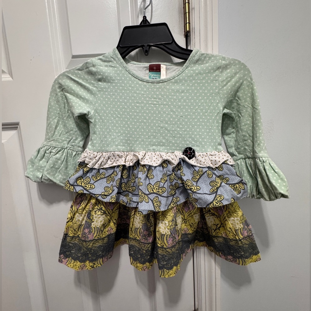 Matilda Jane Mint Green and Yellow Ruffle dress size 6